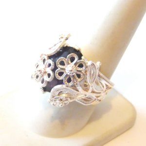 Ottoman Silver Bold Gemstone Wrapped Filigree Ring Size 9